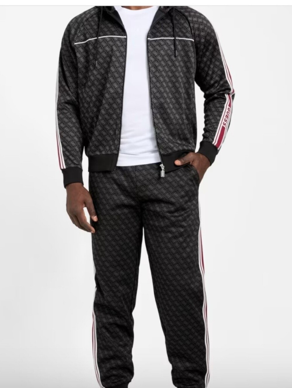 Guess Mens Black Logo Tracksuit Set Zip Hoodie Jacket M Track Pants L